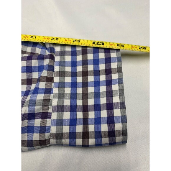 Peter Millar Cotton Button Up Shirt Mens XL Blue Brown Gingham Check Long Sleeve - Picture 6 of 8